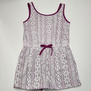Girls Purple & White Eyelet Lace Trimmed Tank Top Romper Size 10/12 NEW